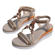 Mostsola Wedge Espadrilles for Women Platform Sandals Open Toe Boho Beaded Slingback Heels