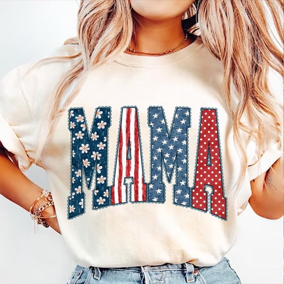 Preppy Patriotic Mama Shirt Checkered Patriotic Mom Tshirt Red White Blue Bows Coquette 4th of July America 250 Anniversary