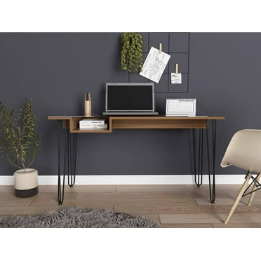 Deco Mahogany and Black Geometric Computer Desk