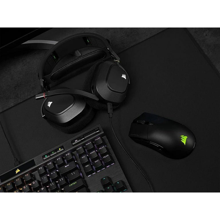 Corsair HS80 RGB Audio Range, 20 Headset Hours Microphone, Black Premium Atmos Battery Omni-Directional Compatibility) to Wireless WIRELESS Dolby PS5/PS4 (Low-Latency, 60ft Life, with Gaming Up