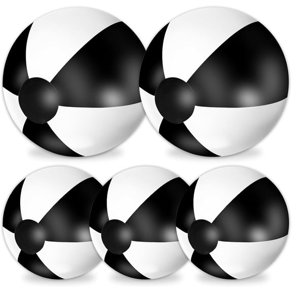 5Pcs Inflatable Beach Ball 24 & 16 Inch Round Pool PVC Balls Cute Game Toys Black