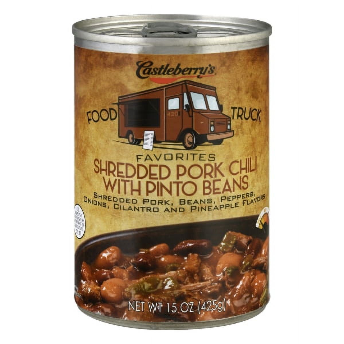 (2 pack) Castleberry’s Food Truck Favorites Shredded Pork Chili With Pinto Beans, 15 oz Can – Heat & Serve Pork Chili for Quick Meals