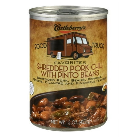 Castleberry’s Food Truck Favorites Shredded Pork Chili With Pinto Beans, 15 oz Can – Heat & Serve Pork Chili for Quick Meals
