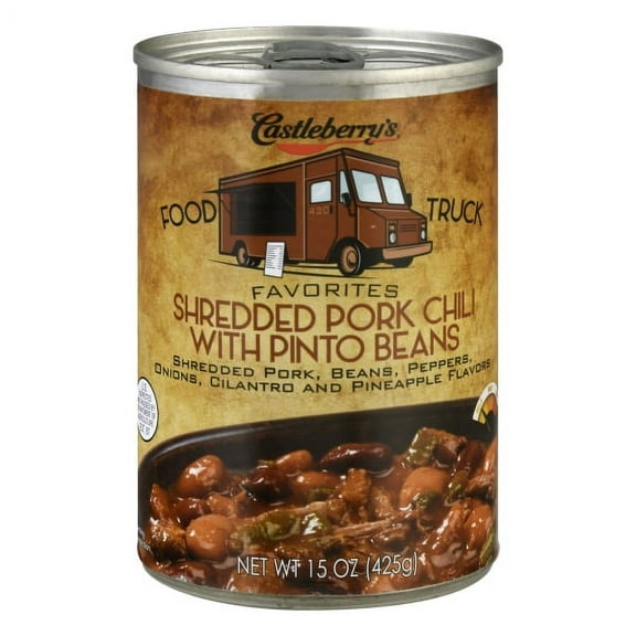 Castleberry’s Food Truck Favorites Shredded Pork Chili With Pinto Beans, 15 oz Can – Heat & Serve Pork Chili for Quick Meals