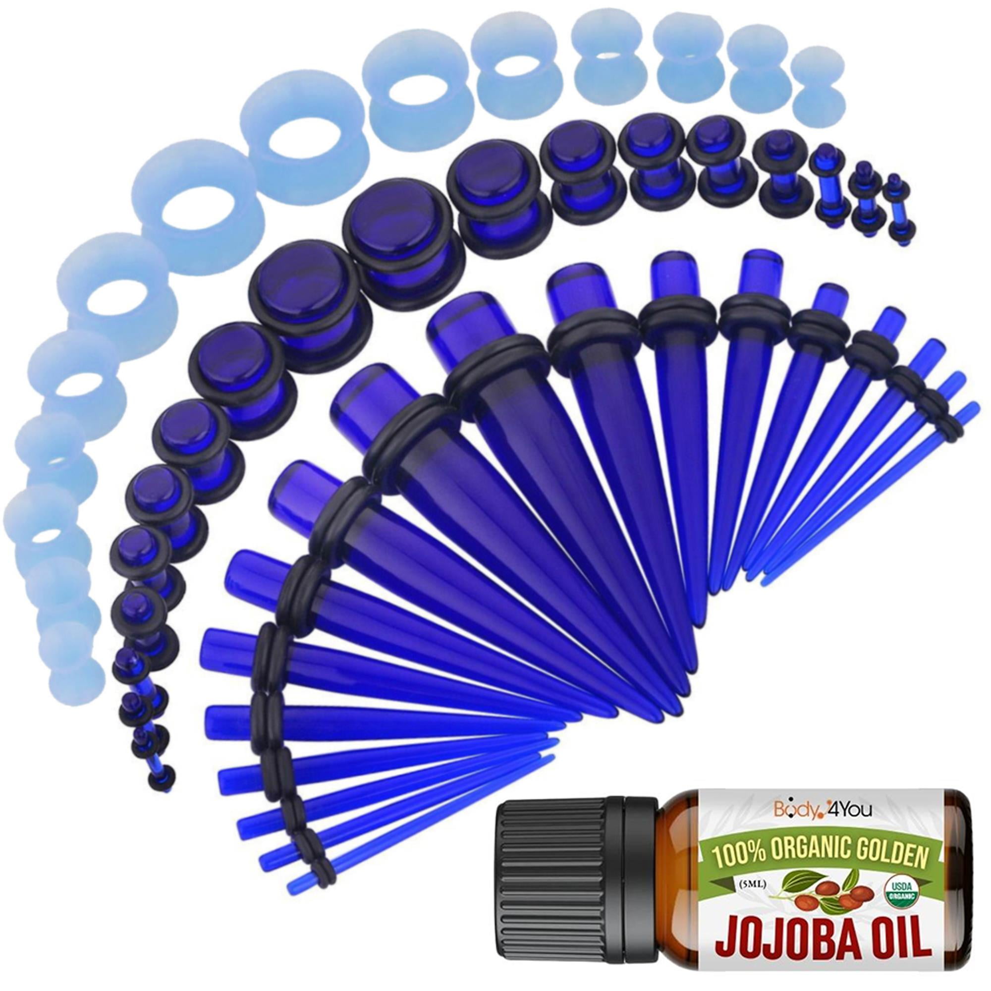 50PC Gauge Kit Ear Stretch Aftercare Jojoba Oil Wax 14G-12MM Aqua Royal Blue