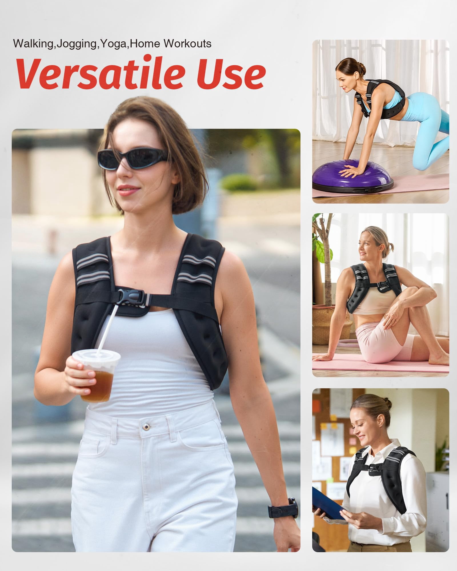 Weighted Vest 6-30lb with Reflective Stripe for Workout Running Fitness Strength Training