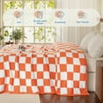 thumbnail image 5 of Whale Flotilla Checkered Knit Queen Size Blanket for Bed, Soft Fluffy and Cozy, 90"x90", Orange, 5 of 8