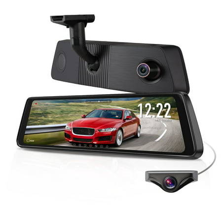 Auto-Vox X1 Pro 1296P 9.88'' Full Touch Screen Stream Media OEM Bracket Mirror Dash Cam Video Recorder G-sensor, LDWS, WDR, GPS Tracking playback + 140 Degree AHD Rear View Backup (Best Screen Recorder Without Lag)