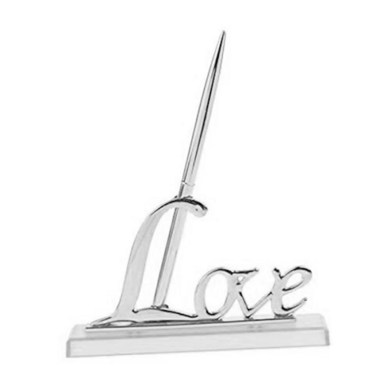 Personalized Wedding Romance Silver Guest Book Pen with Stand