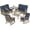 Brown Wicker/Navy Cushions, variant on MEETWARM 7 Pieces Outdoor Wicker Patio Conversation Sets with Glider Loveseat, 4 Chairs with 2 Glass-Top Coffee Table Wicker Rocking Glider Set, Wicker Conversation Set w/Thickened Cushions, Navy Blue