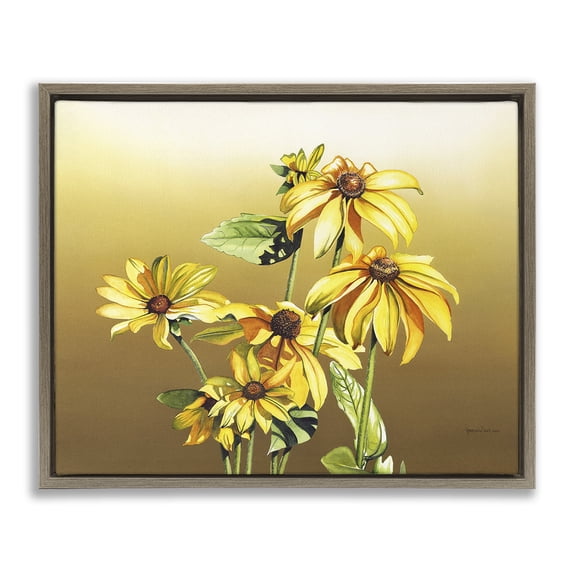 Stupell Industries Transitional Drooping Daisy Petals Brown Floating Frame Canvas Art, 31 x 25, by Christine Reichow