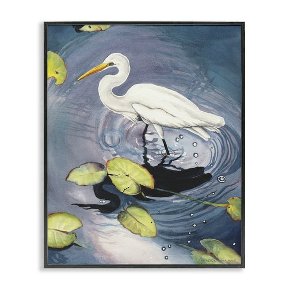 Stupell Industries Heron with Pond Ripples Animals & Insects Painting Black Framed Art Print Wall Art, 11 x 14