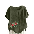 thumbnail image 2 of Cavosen T Shirts for Women Short Sleeve Crew Neck Artificial Cotton Linen Floral Print Button Summer Blouse Comfy Casual Dressy Pullover Tees Lightweight Vacation Tops Green L, 2 of 4