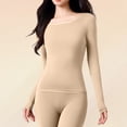 thumbnail image 2 of MOJOGO Women's Thermal Underwear Tops Long Sleeve Crewneck Pullover Lightweight and Warm Solid Base Layer Beige L, 2 of 5