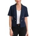 thumbnail image 1 of INSPIRE CHIC Cardigan Décontracté pour Femme à Col Châle, Ouvert à l'Avant, Manches Courtes, Veston de Travail/bureau, TP Bleu Marine, 1 of 7