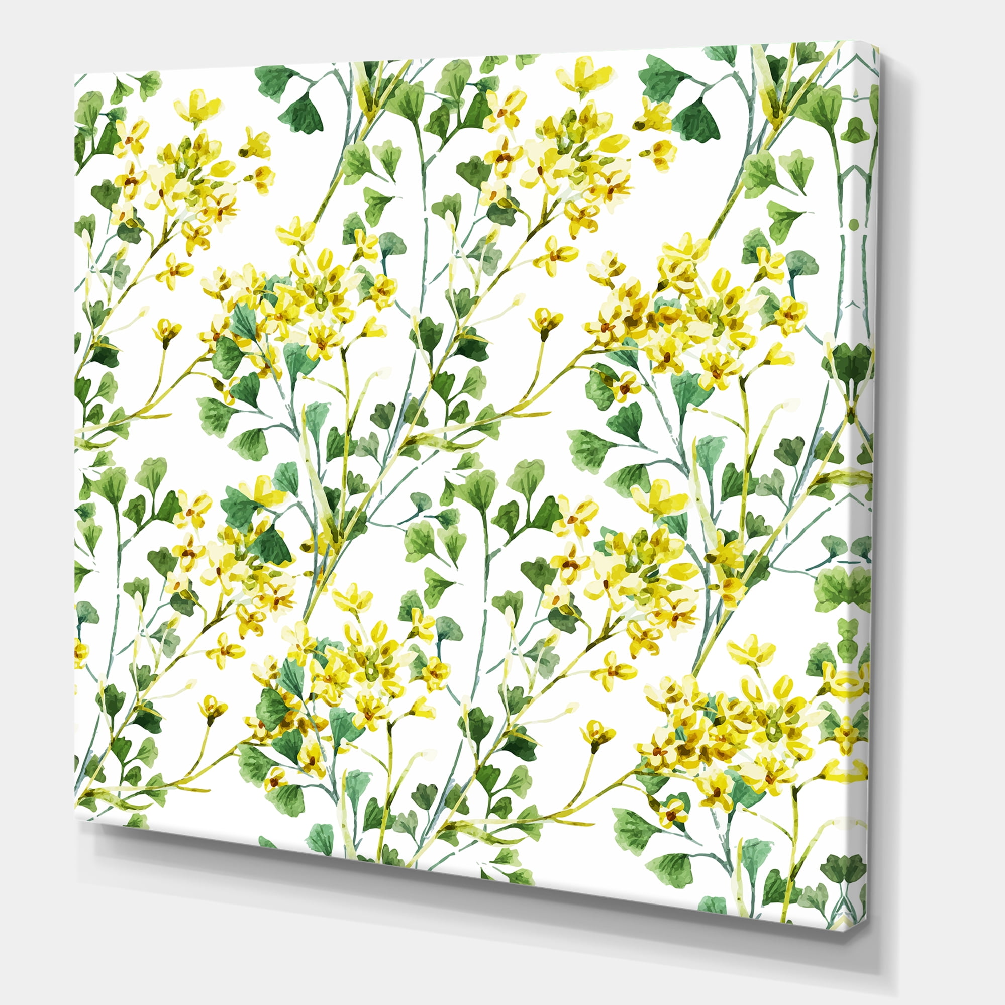Designart ' Vibrant Yellow Summer Wildflowers On White ' Traditional Canvas Wall Art Print