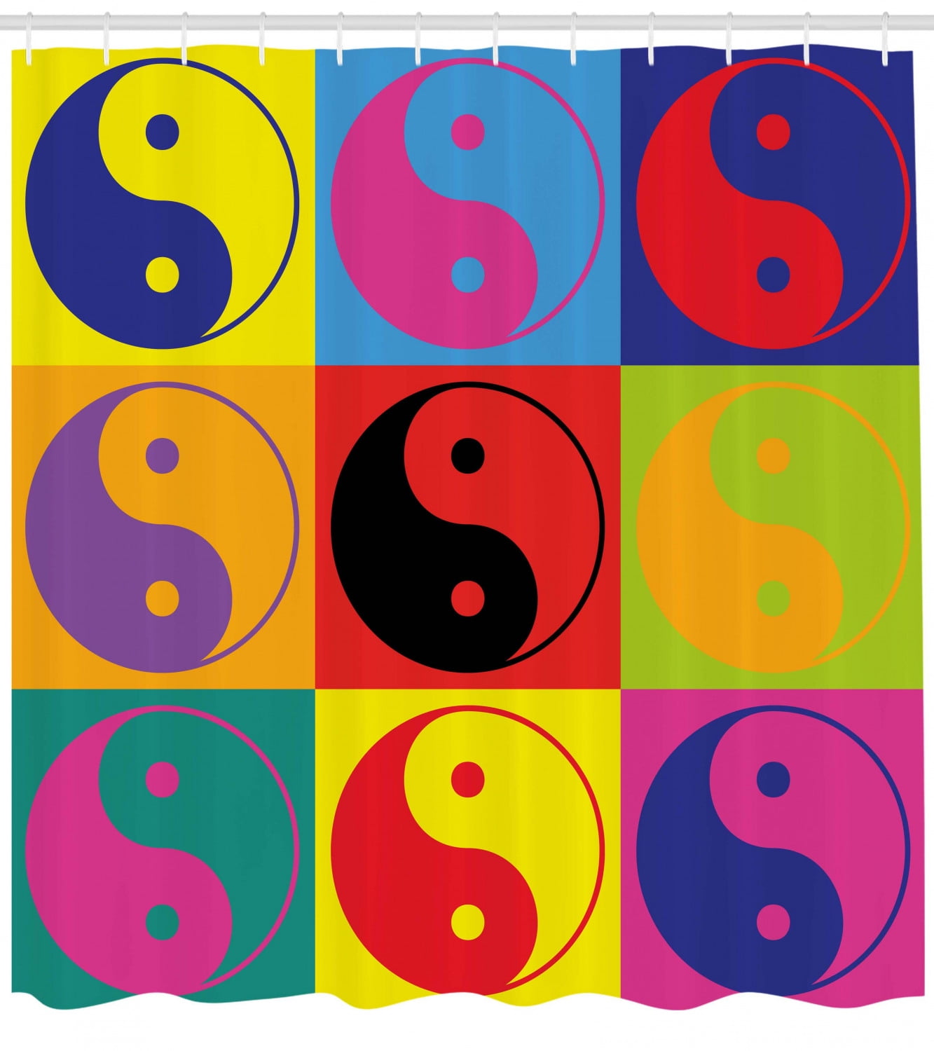 Ying Yang Shower Curtain, Pop Art Design Yin Yang Signs Hippie Style Eastern Asian Peace and ...