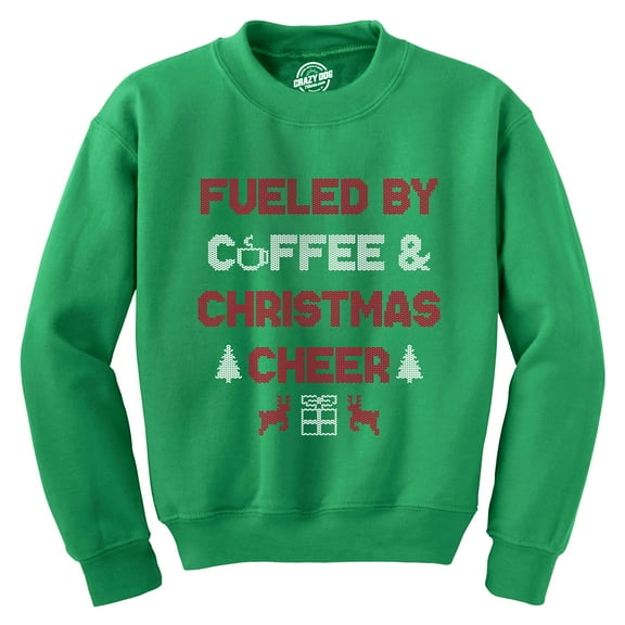 Fueled By Coffee and Christmas Cheer Crewneck Sweatshirt Funny Xmas Caffeine Lovers Longsleeve