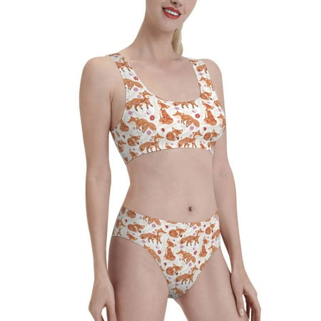 Uemuo Beautiful Fox1 Printed Women s High Waisted Bikini Sets Sporty Two Piece Swimsuits Color Block Cheeky High Cut Bathing Suits-Medium