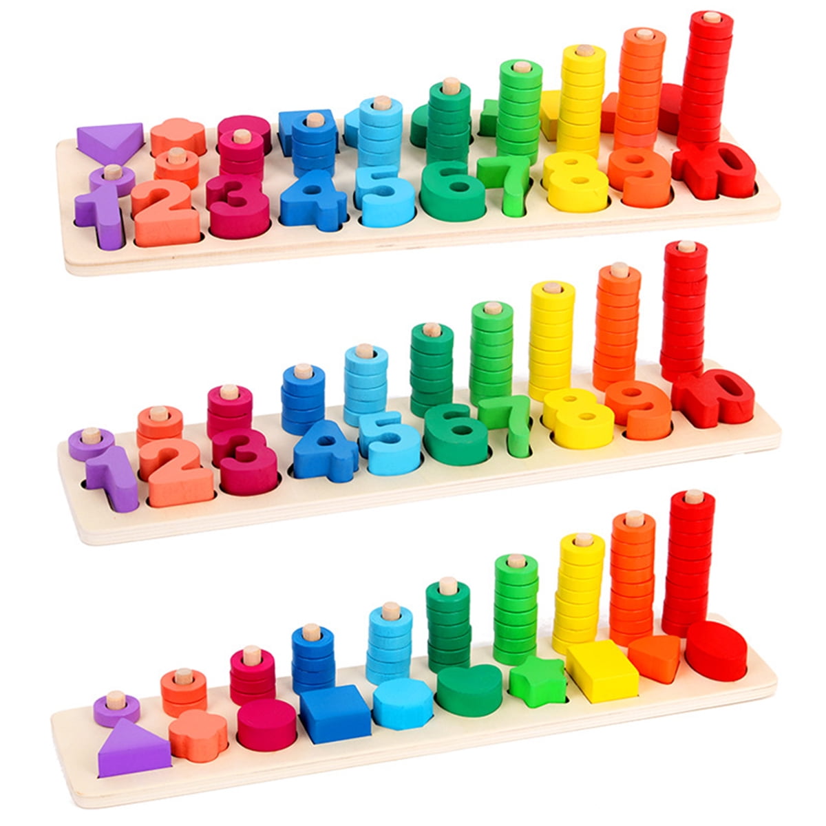 Kids Wood Sorting Puzzles Toys Shape Sorter Number and Math Stacking 