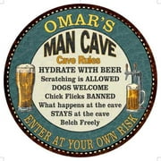 OMAR'S Man Cave Rules 14" Round Metal Sign Garage Bar Decor 100140009098