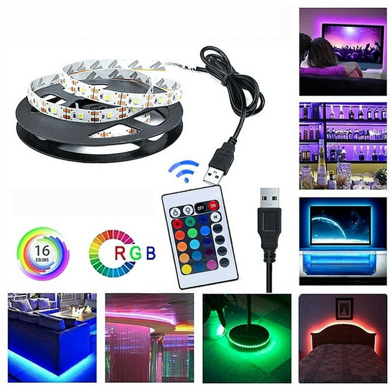 HONGGE LED Light Strip, 16.4ft 5m RGB LED Light Strip Color Changing 3528  300 LEDs with 44 Keys IR Remote for Home, Bedroom, Kitchen, Home Decoration
