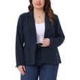 thumbnail image 1 of Blazer de mujer plus size Agnes Orinda de manga larga, con botones y abertura frontal, chaqueta de negocios casual con bolsillos, 1X azul marino, 1 of 6