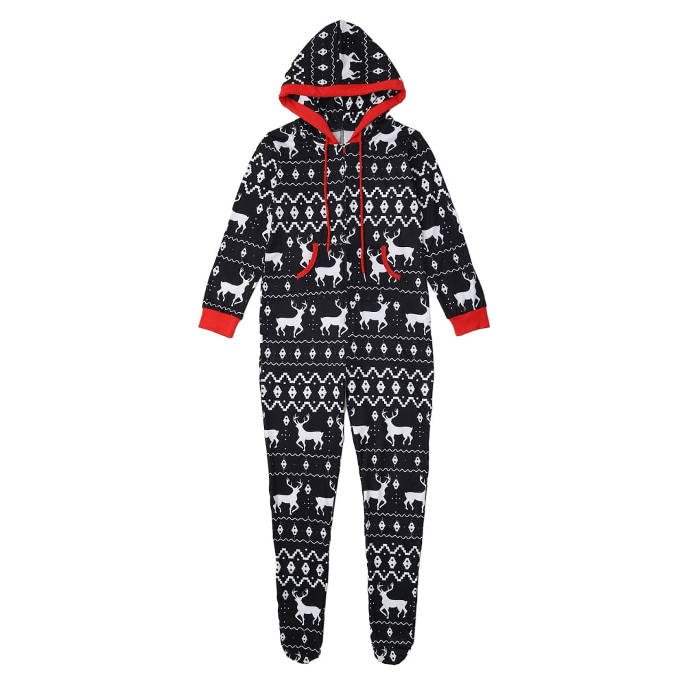 GYRATEDREAM Christmas Family Matching Pajamas Hooded Zipper Onesies Long Sleeve Couple One Piece Sleepwear with Pockets