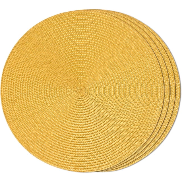 Juego de 4 manteles individuales redondos para mesas de comedor, lavables, antideslizantes, 15 pulgadas, uso interior y exterior (amarillo, 4 unidades)