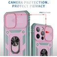 thumbnail image 3 of iPhone 13 Pro Max 5G Case with Slide Camera Cover Military Grade Heavy Duty Shockproof Three-Layer Case with 360° Ring Stand for iPhone 13 Pro Max 6.7"-Pink/Green, 3 of 8