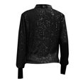 thumbnail image 4 of TSADFHJI Hauts pour Femmes Élégants Rouges Décontractés Amples Tempérament Col en V Profond Plissé Sequins Manches Longues Chandail Chemise L Noir, 4 of 5