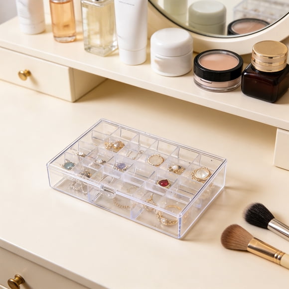 EGNMCR Storage Bins, Storage Containers Stylish Affordable Jewelry Box AntiTarnish Earrings And Necklace Organizer With Multiple Compartments Plastic Compartmentalized Jewelry Storage Box
