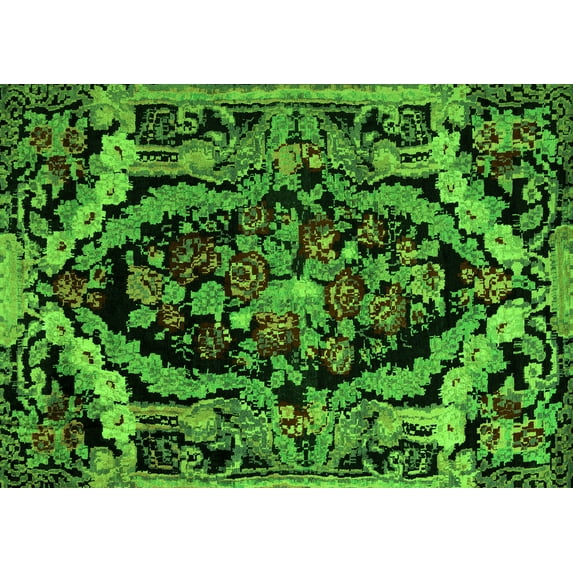 Ahgly Company Indoor Rectangle Medallion Green French Area Rugs, 5' x 8'