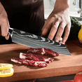 thumbnail image 4 of Kiritsuke Chef`s Knife 8" - Japanese Traditional Kitchen Knives for Slicing Meats and Vegetables - Ergonomic PakkaWood Handle - Laser Etched Waved Pattern, 4 of 10
