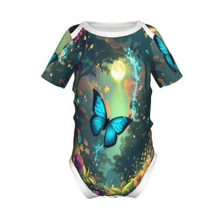 

Adobk Enchanted Forest Butterfly A Print Baby Climbing Clothes Jumpsuit Rompers Classic Rompers Child Short sleeve Bodysuits-9M