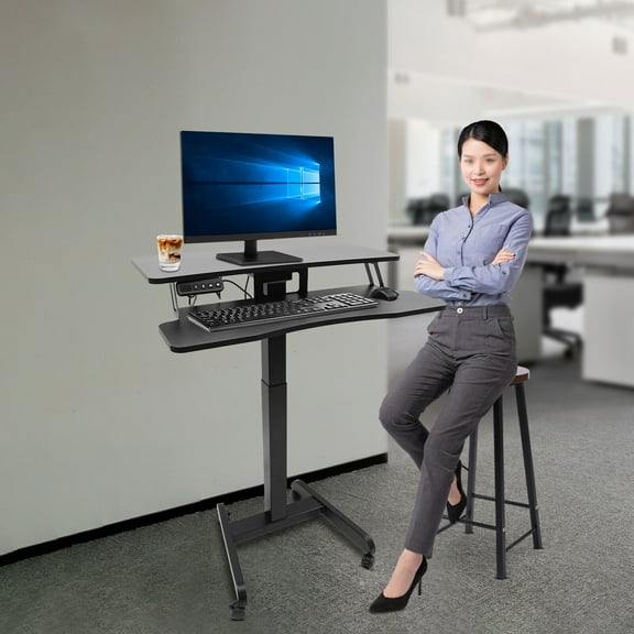 Electric 31.5x25" Stand Up Desk Workstation, Black Table Top, Black Frame