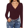 thumbnail image 2 of Xishao Women's Cross Wrap Ruched Deep V Neck Short Sleeve/Long Sleeve Shirt Bodysuit Jumpsuit Xishao ropa, 2 of 2