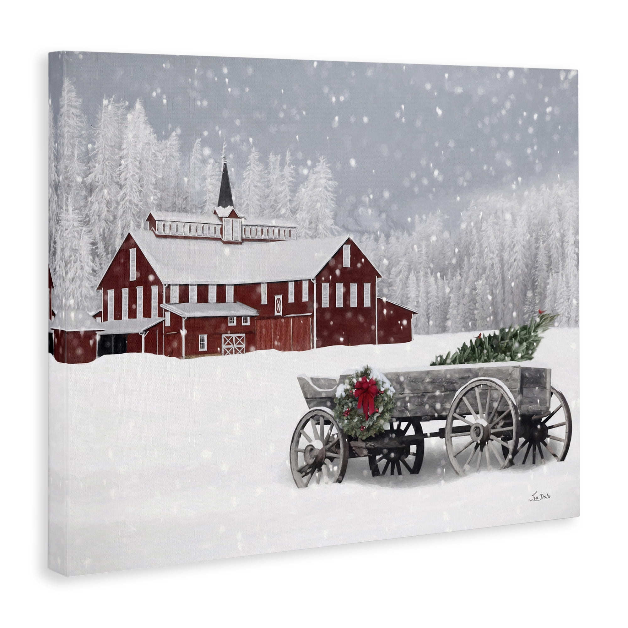 Stupell Industries Winter Wagon Scene Holiday Painting Gallery Wrapped Canvas Art Print Wall Art, 40 x 30