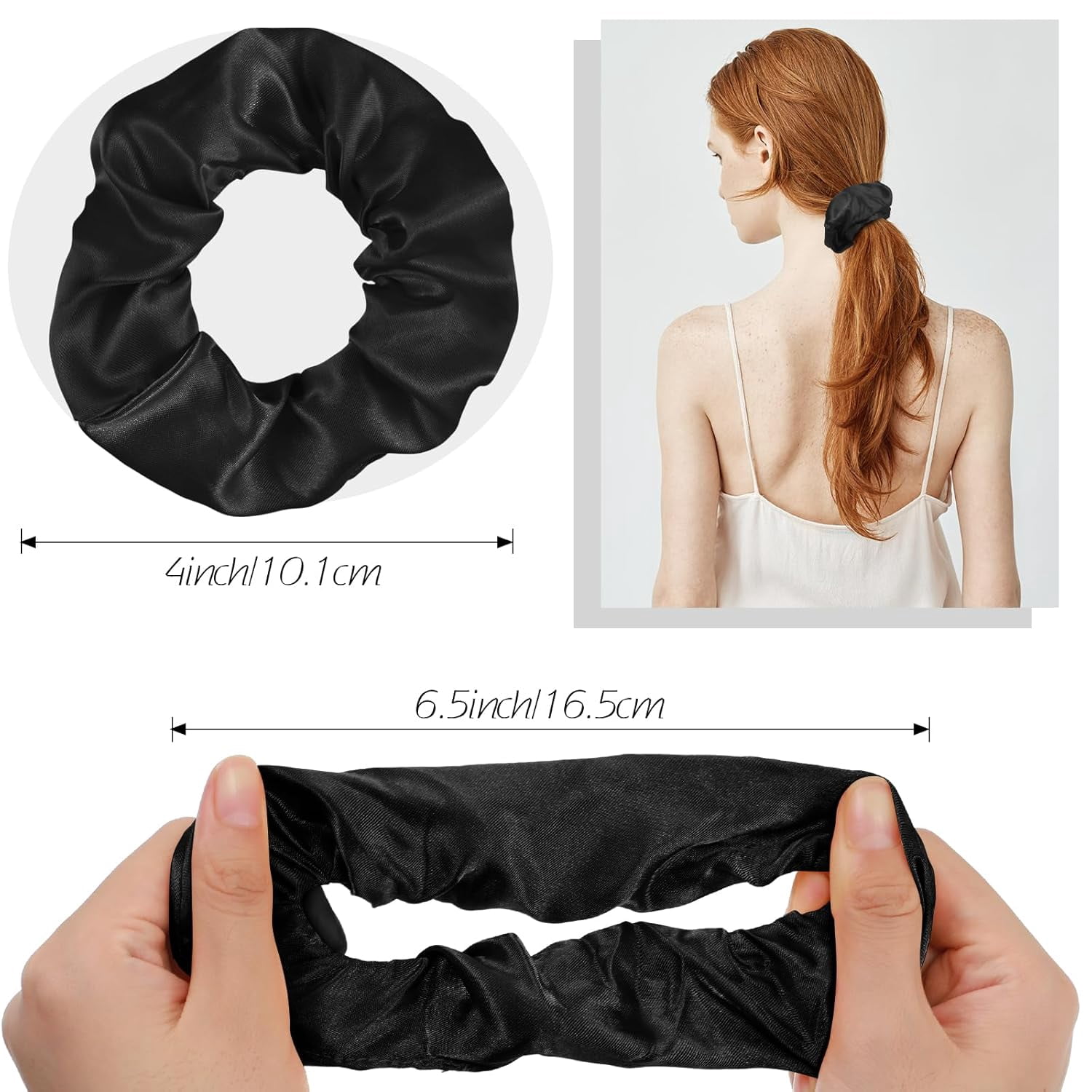 200 Pieces Satin Hair Scrunchies Bulk for Ponytail Holder Solid Color Satin Hair Tie Hair Elastics Bands for Women Teens Birthday Gift(Black)