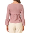 thumbnail image 3 of Allegra K Women's Ruffle Hem Top Textured Round Neck Bell Long Sleeve Blouse M Dusty Pink, 3 of 6