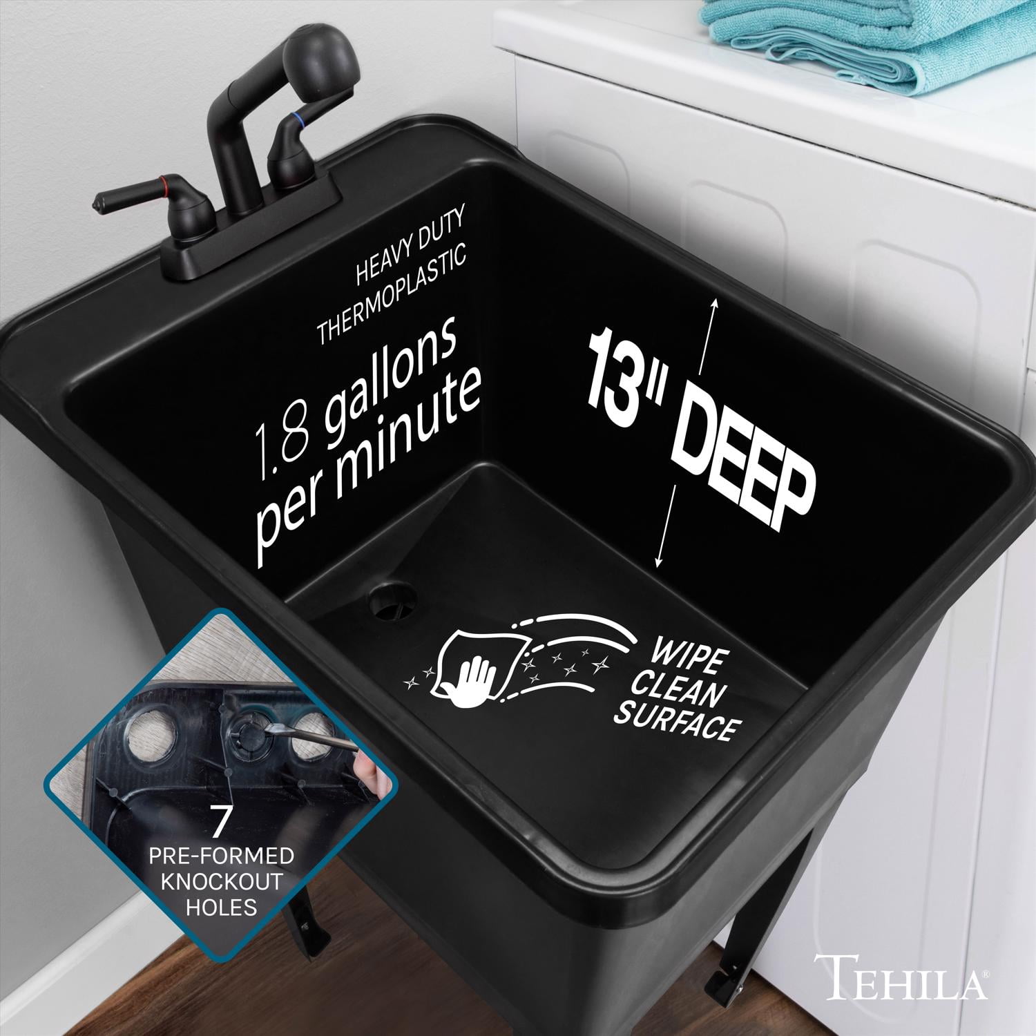 STZ 040 Black Thermoplastic 16gal Freestanding Utility Sink