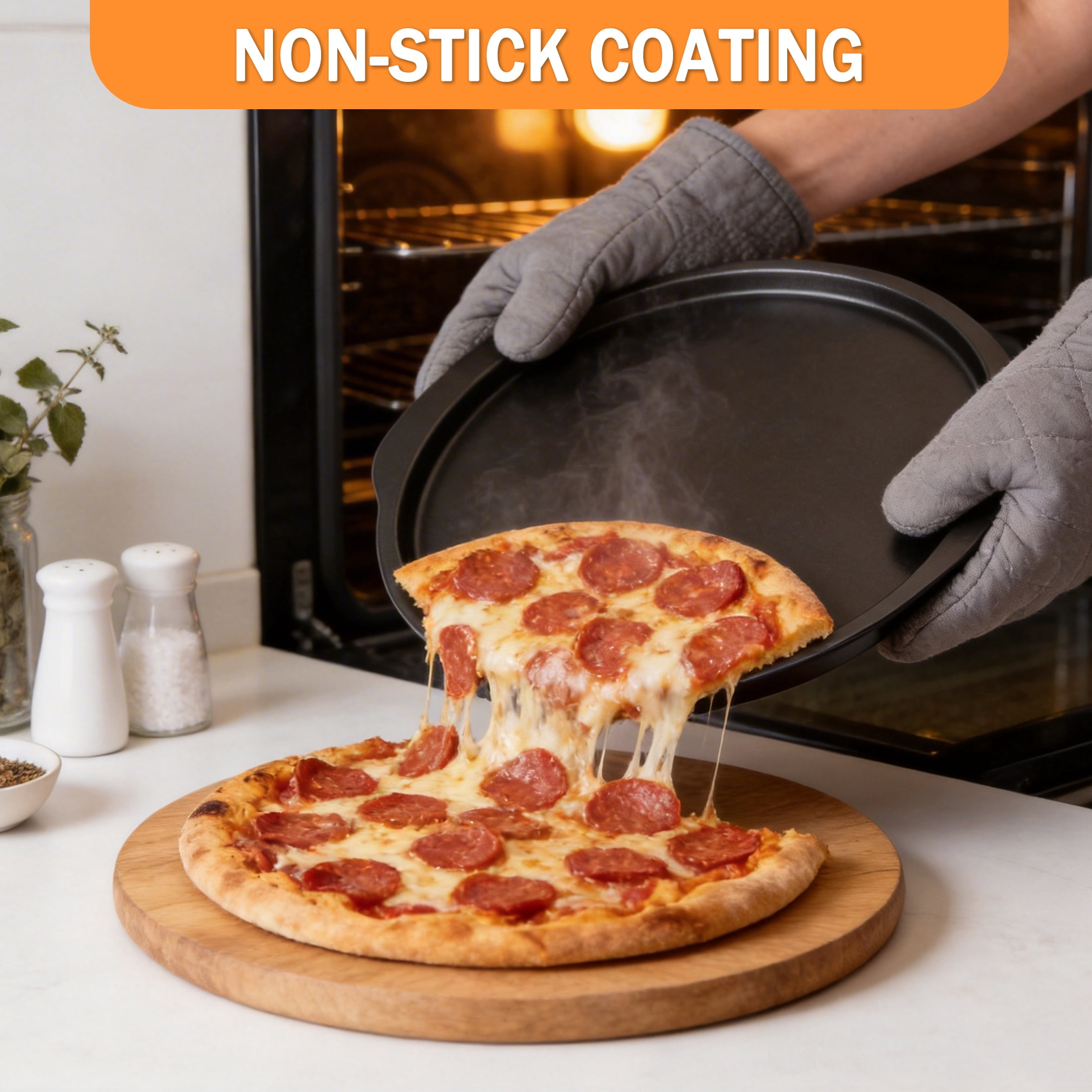 GARITIN Pizza Pan for Baking, 12.7 inch Non-Stick Round Baking Pan for Frozen & Homemade Pizza, Grey
