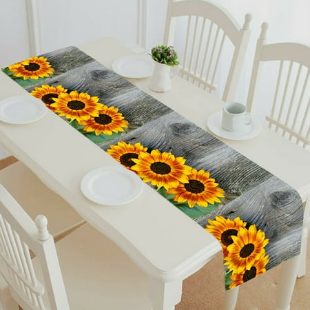 

ECZJNT Old Boards Vintage Sunflowers table runner table cloth tea table cloth 16x72 inch