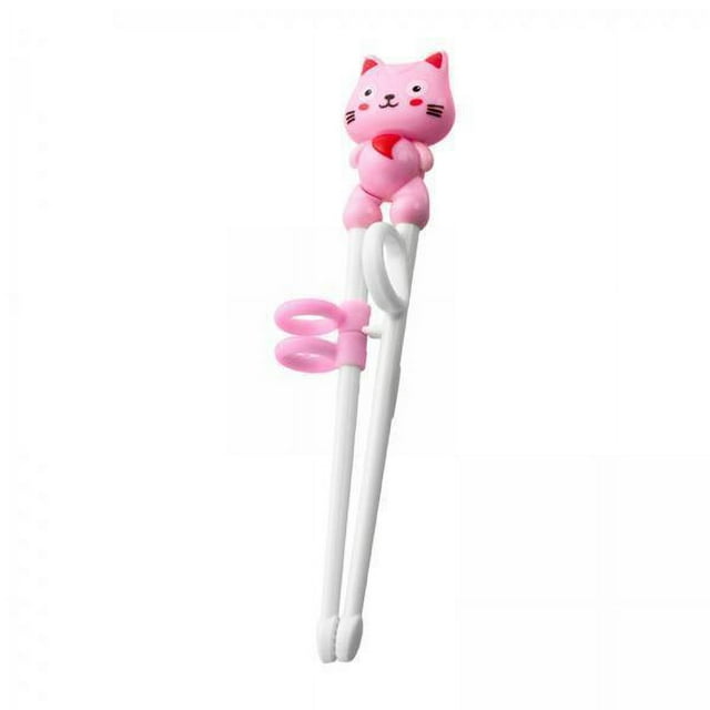 2 Palillos De Entrenamiento Para Niños De Dibujos Animados Con Anillos De Posicionamiento, Ligeros, Antideslizantes, Color Rosa 2 piezas