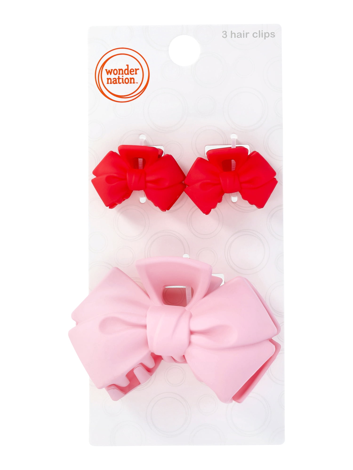 Wonder Nation Girls Bow Shape Hair Claw Clip Set, 3-Piece, Red/Pink