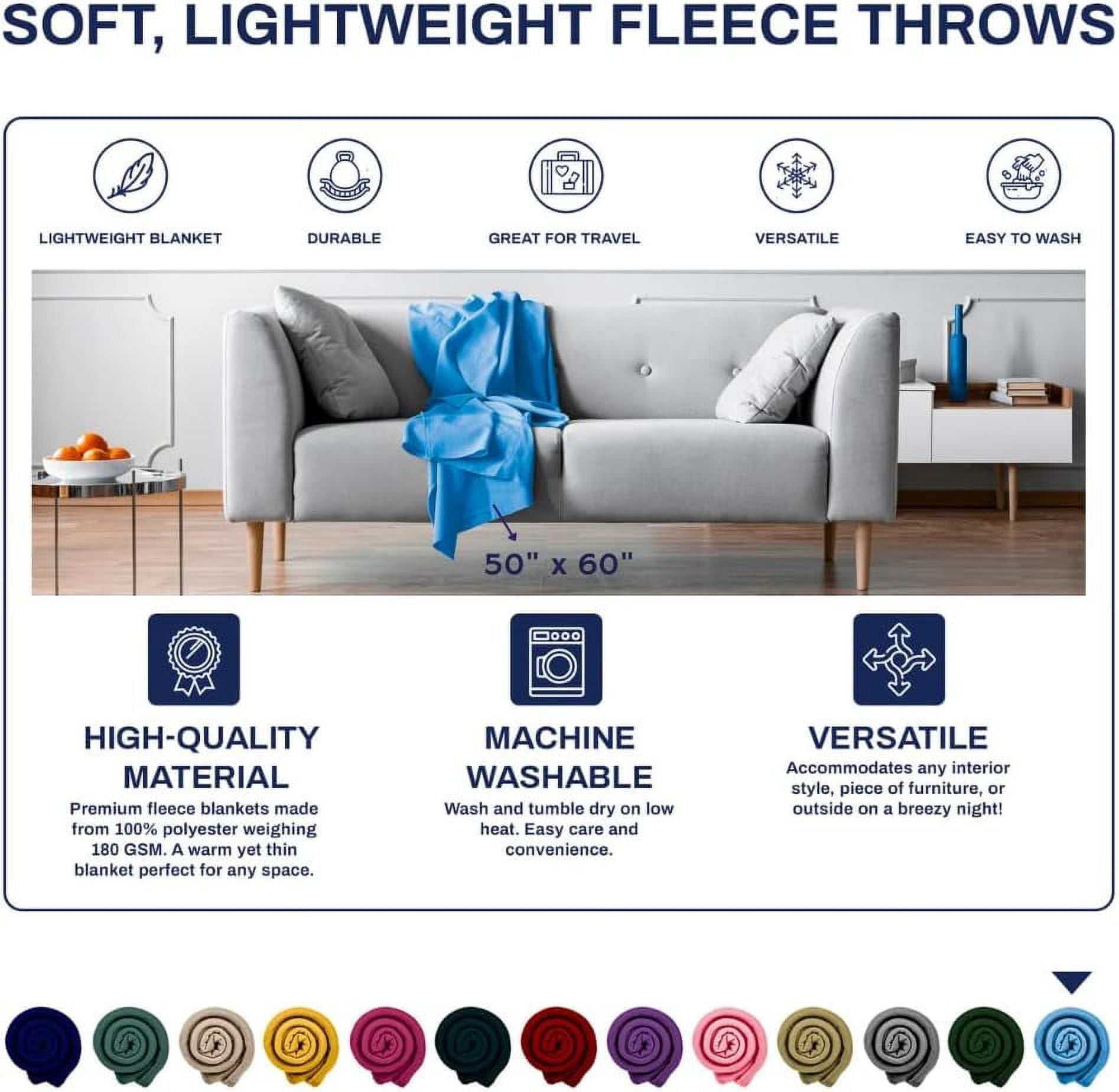Imperial Home Fleece Blankets Bed, Travel & Throw Blanket Bulk Pack, Blue 12-Pack
