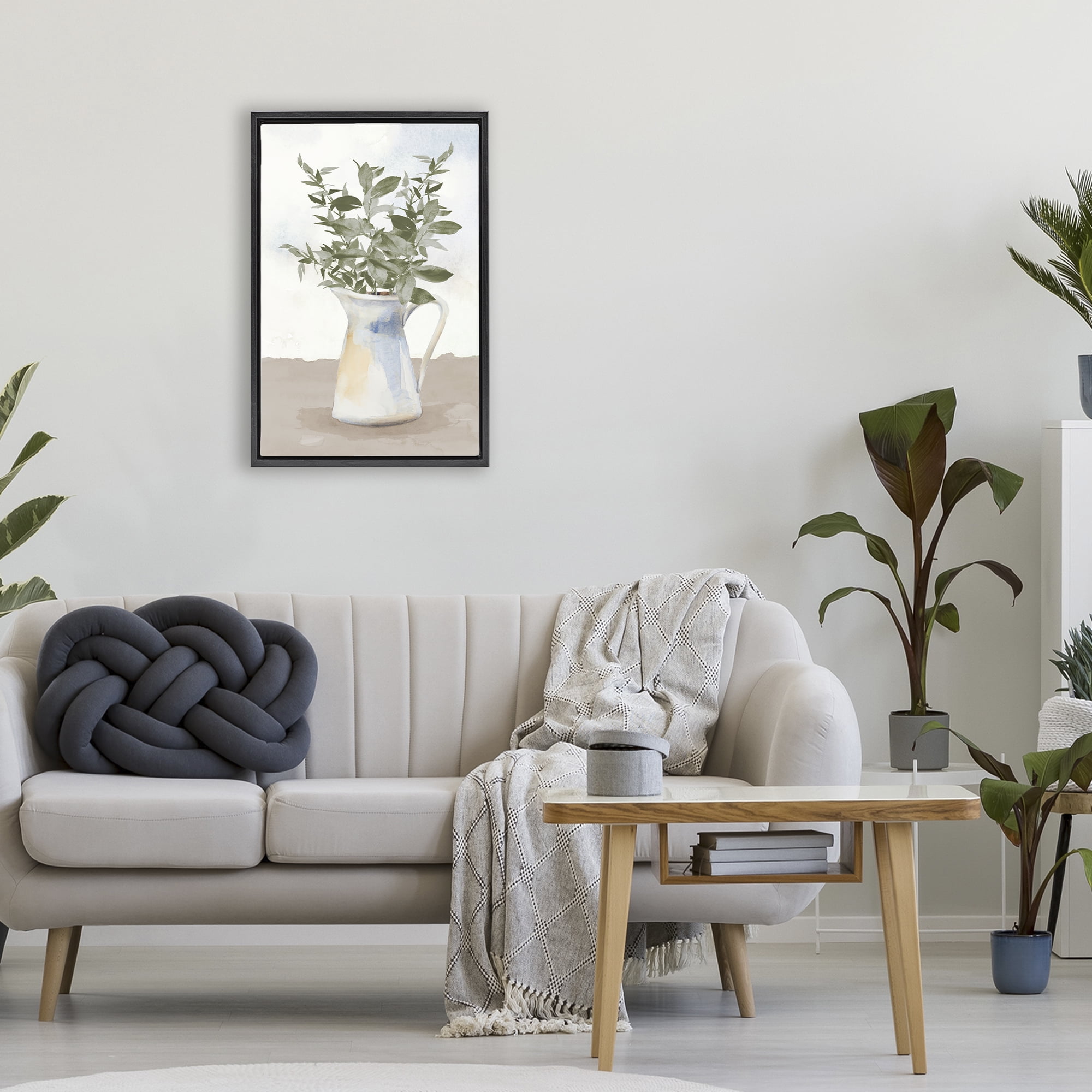 Stupell Industries Eucalyptus Botanicals Vase Black Framed Floater Canvas Wall Art, design by Lanie Loreth