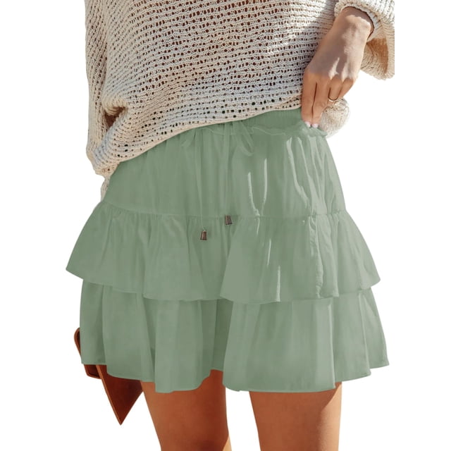 Pantalones cortos Aoudery Flowy para mujer, pantalones cortos con volantes, color verde, talla XS