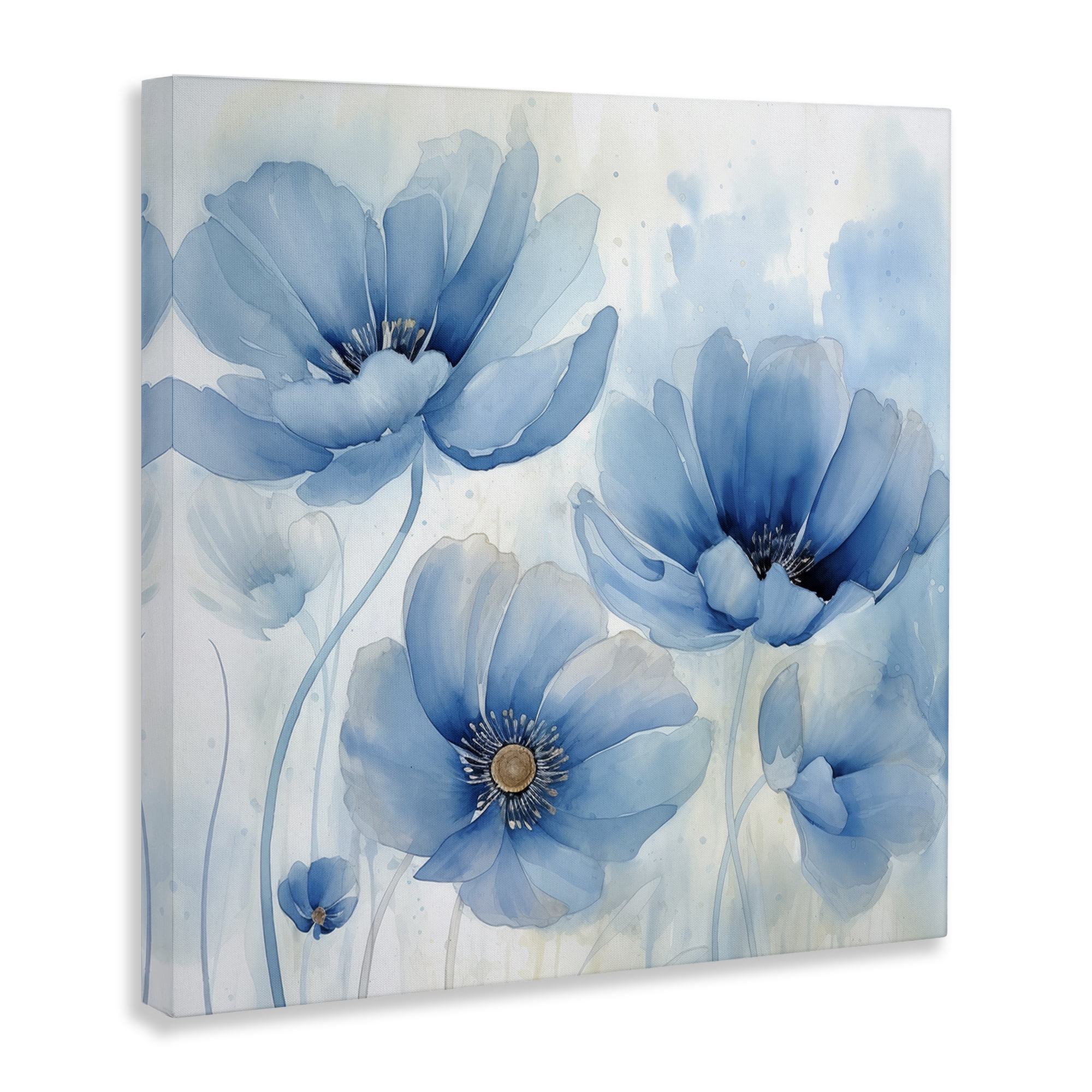 Stupell Industries Blue Poppies Ombre Plants & Flowers Painting Wrapped Canvas Art Print Wall Art, 24 x 24