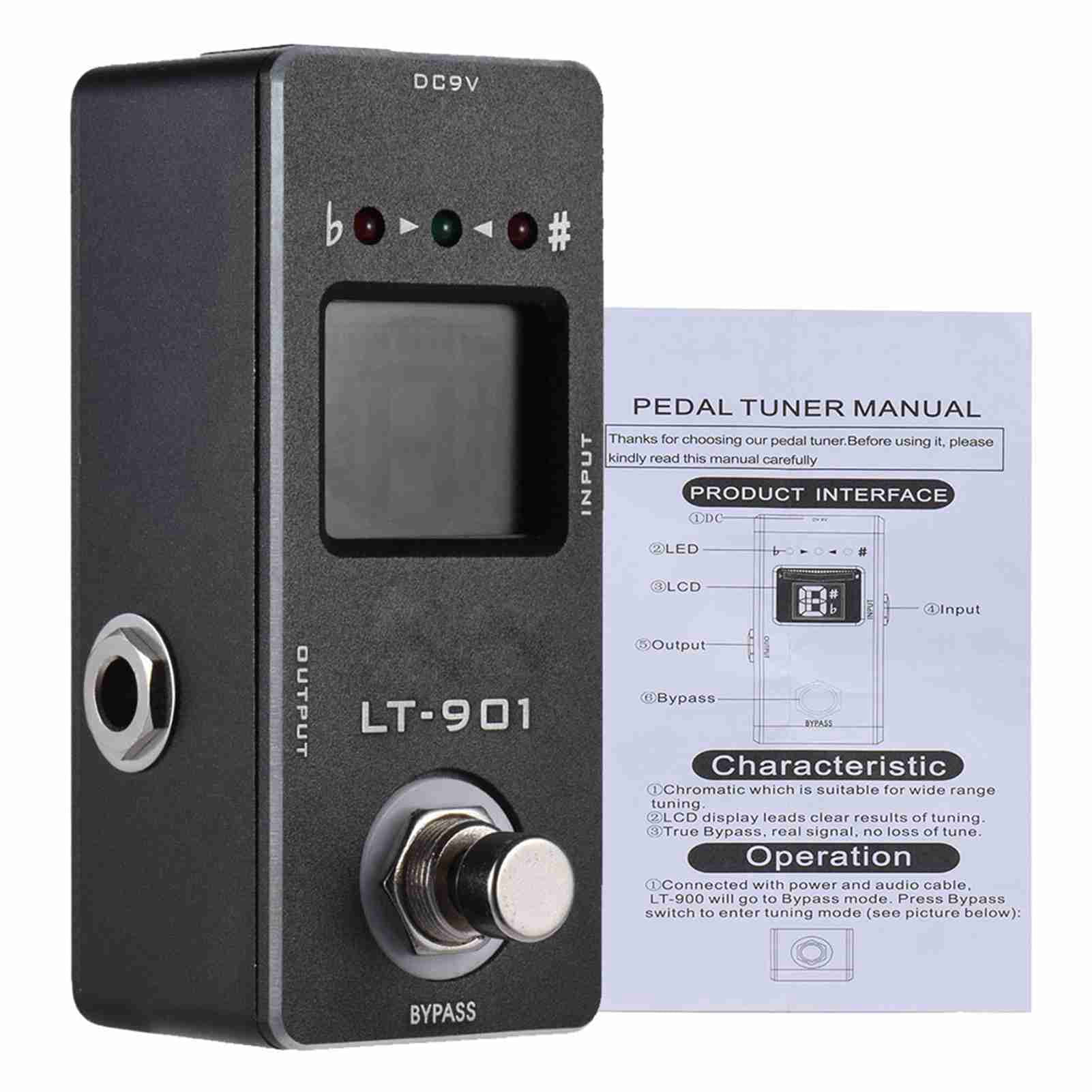 Mini Chromatic Guitar Tuner Pedal Stompbox Effect True Bypass LCD Display Wide Range Tuning A0 C8 with Metal Case for Electric Acoustic Bass Guitars
